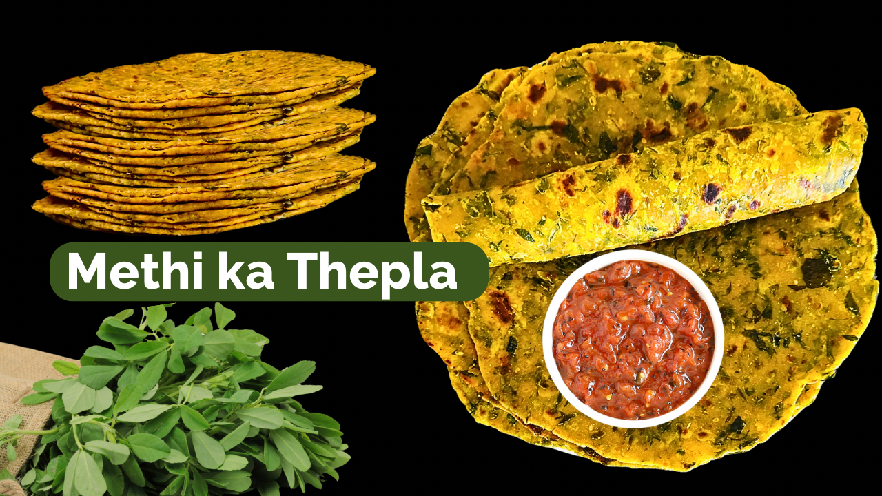 Authentic Gujarati Methi Thepla served with chutney and curd.