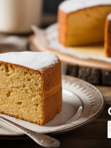 Eggless gluten-free jowar sponge cake sliced and served on a white plate with soft, airy texture
