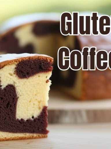 Eggless gluten-free coffee marble cake sliced on a plate with visible vanilla and coffee swirls