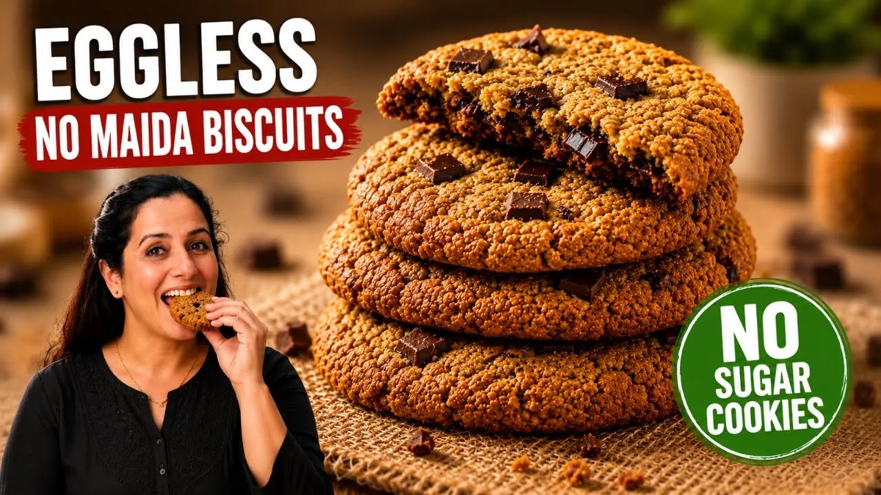 Eggless Chocolate Chip Cookies — No Maida, Whole Wheat, Ready in 12 Minutes