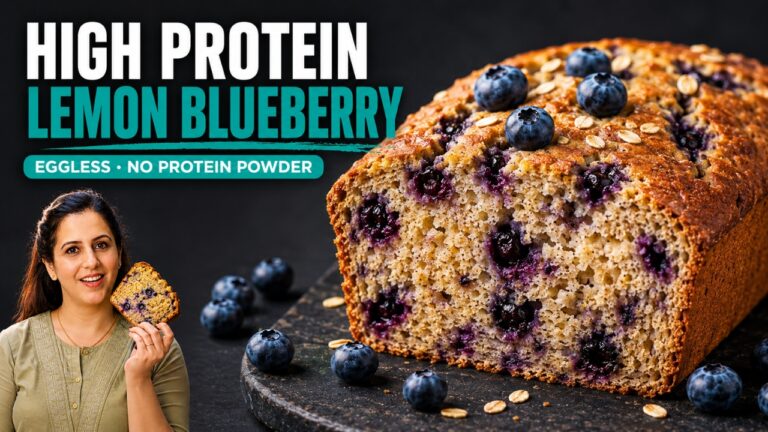 High Protein Greek Yogurt Breakfast Bread | Flourless Lemon Blueberry Oat Bread (Eggless)