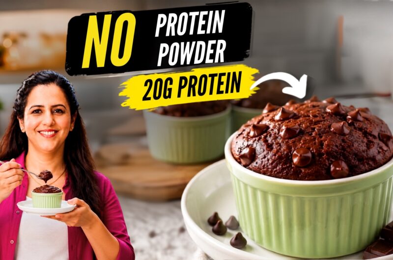 Chocolate peanut butter high protein baked oats in a ramekin with peanut butter drizzle