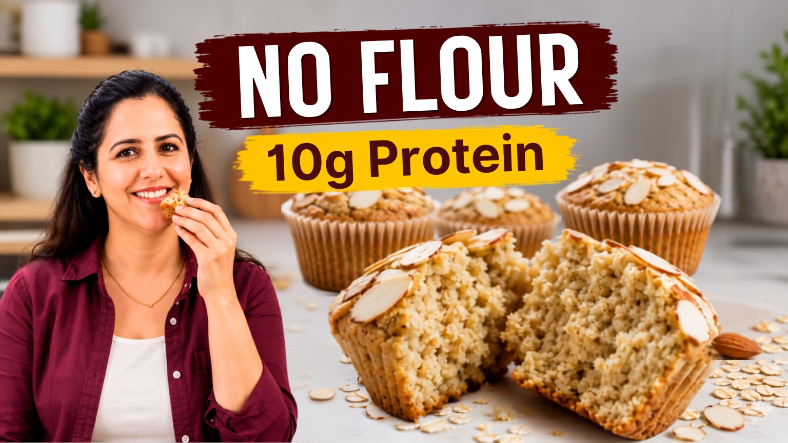 Eggless high-protein almond flour muffins topped with sliced almonds on a wire rack