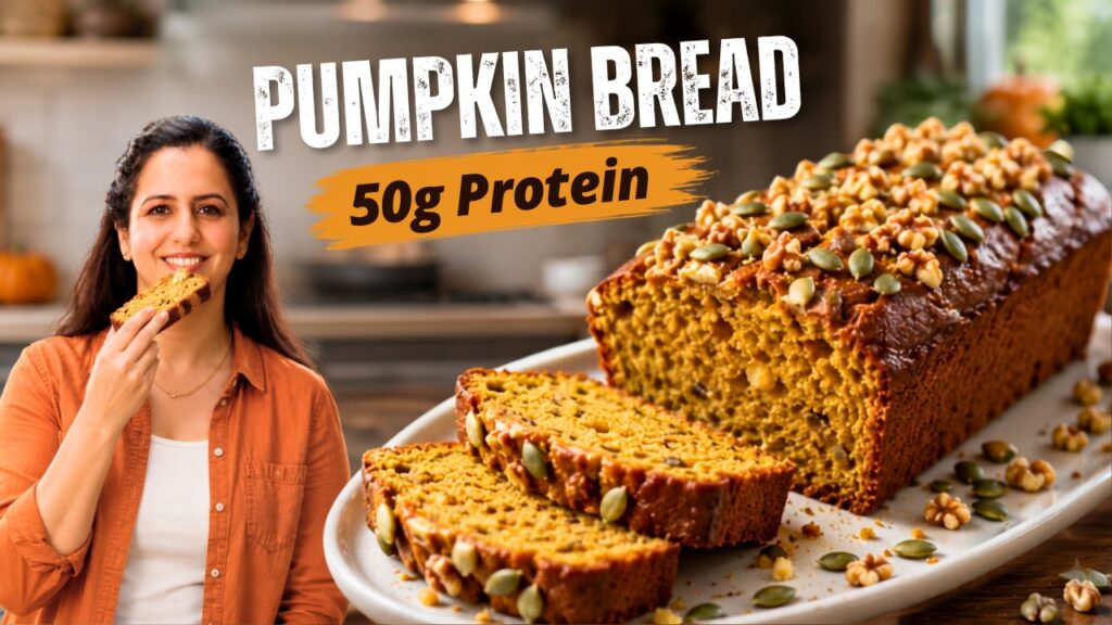 Sliced gluten-free pumpkin bread on parchment showing a moist, tender crumb