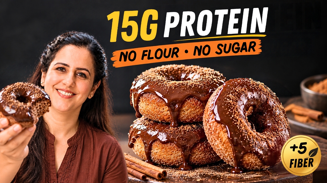 Stack of glazed high protein donuts made without protein powder on a dark plate